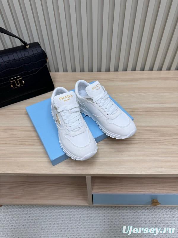 2025 Women Prada White Leather Sneakers
