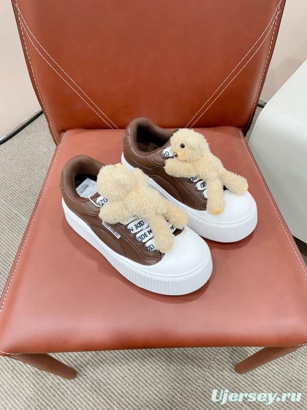 2025 Women 13DE MARZO Brown White Leather Plush Toy Sneakers KFY00300