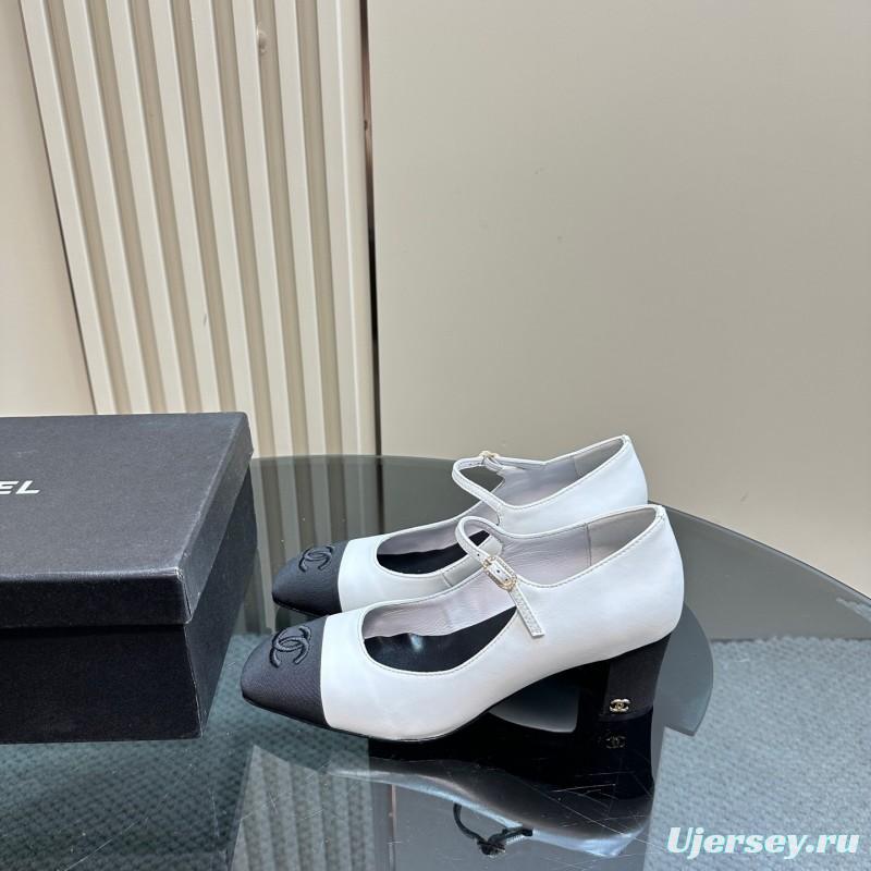 2025 Women Chanel White Black Leather Mary Jane Double Strap CC Logo KFY00290