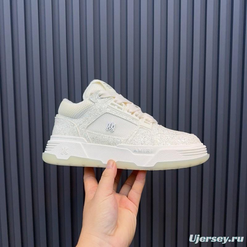 2024 Unisex Amiri White Mesh Leather Sneakers MJ00360