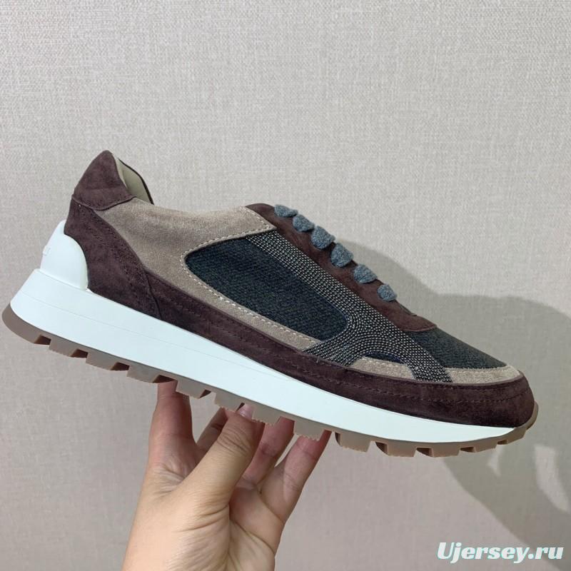 2025 Unisex Brunello Cucinelli Brown Beige Black Suede Leather Sneakers LY