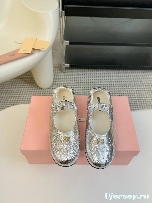 2025 Women Miu Miu Silver Calf Leather Mary Jane KFY00300
