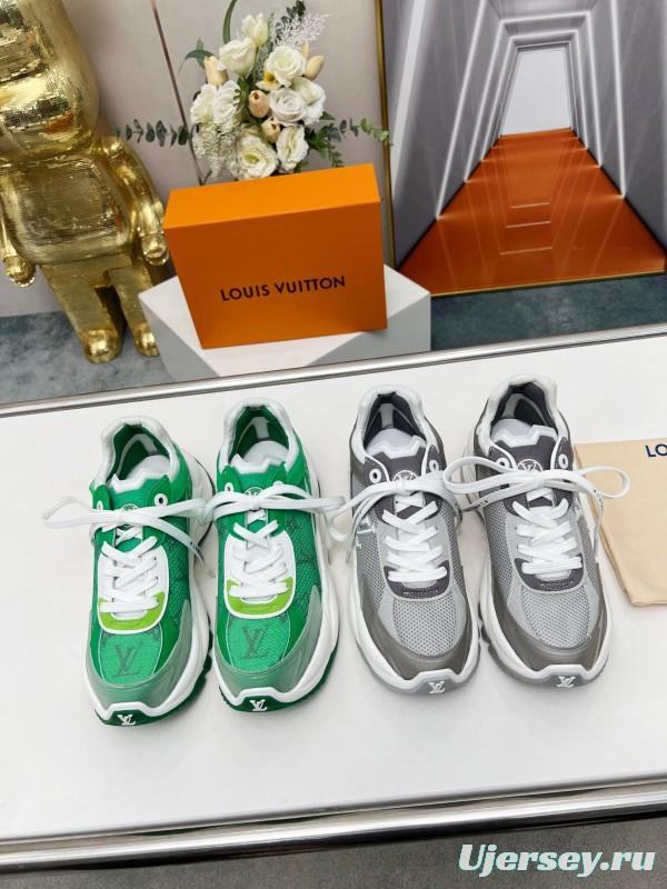 2025 Unisex Louis Vuitton Green White Leather Mesh Rubber Sneakers Monogram LY00340
