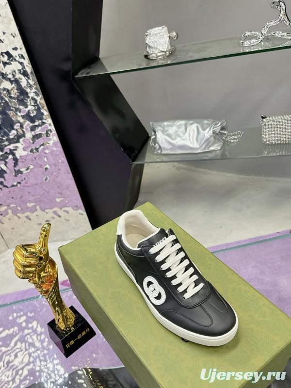2024 Unisex Gucci Black White Leather Suede Sneakers MJ00310