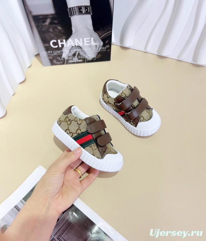 2024 Kids Gucci Brown Navy Canvas Leather Kids Shoes