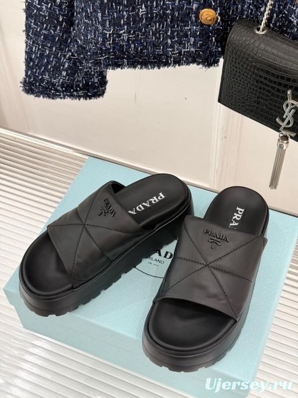 2025 Slippers Prada Black Leather Slippers