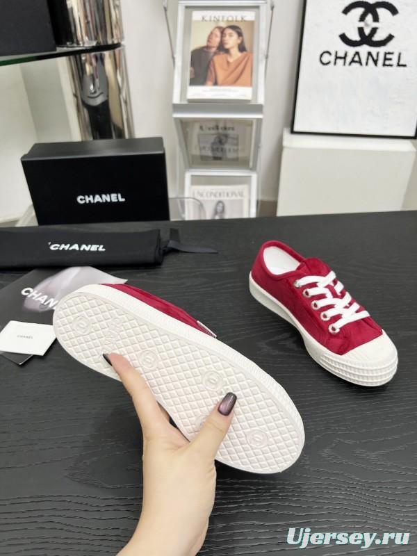 2025 Women Chanel Red Canvas Sneakers LY00230