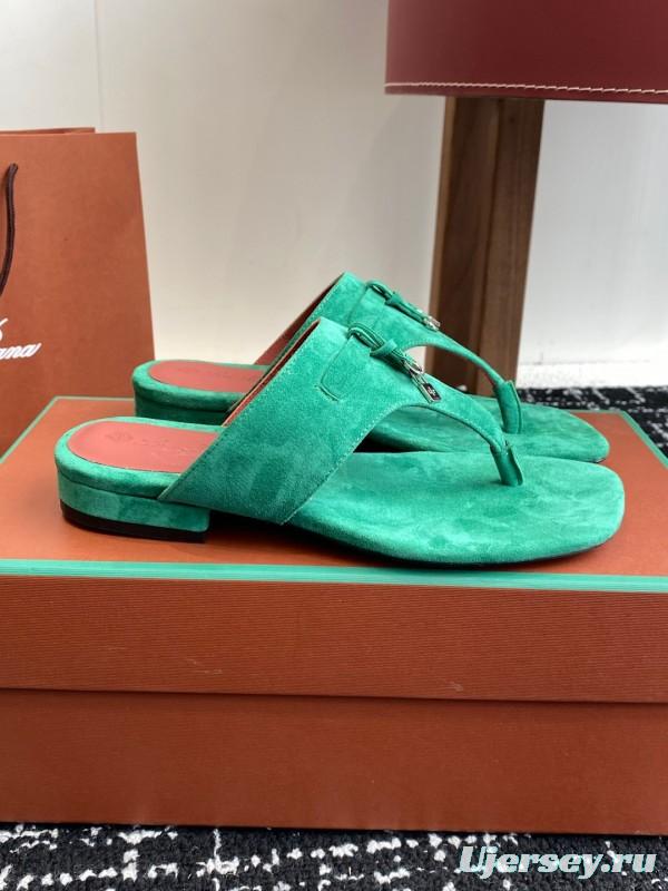 2025 Women Le Parmentier Green Suede Slippers KFY00280