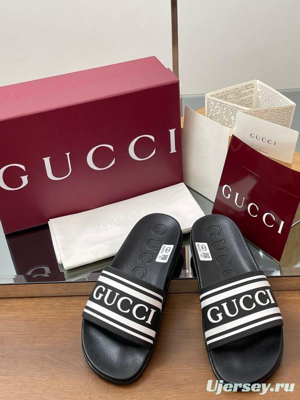 2025 Gucci Black White Rubber Slippers LY00175