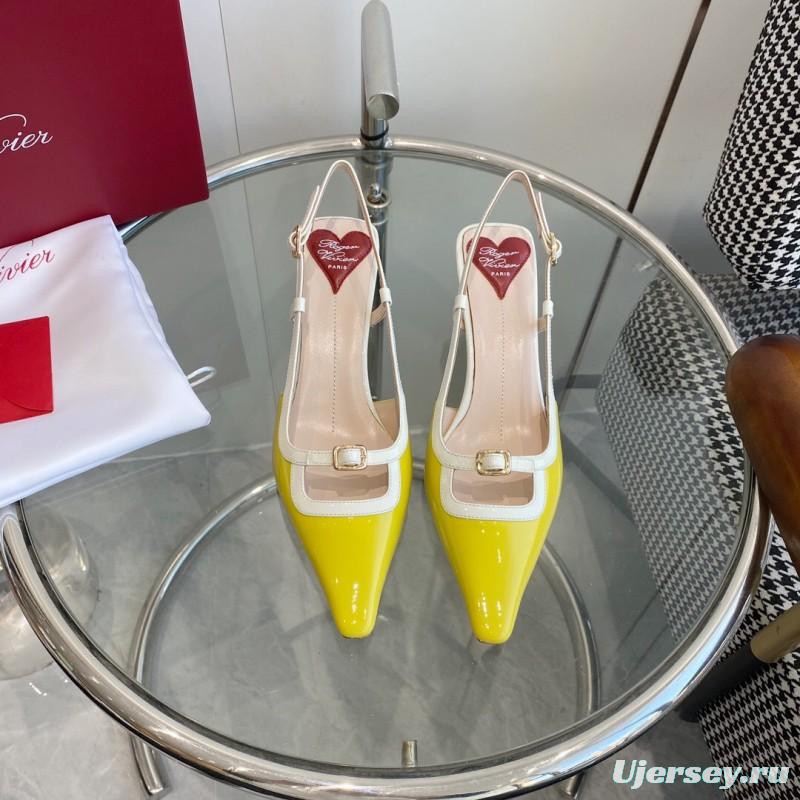 2025 Women Roger Vivier Yellow White Patent Leather Slingback Heels