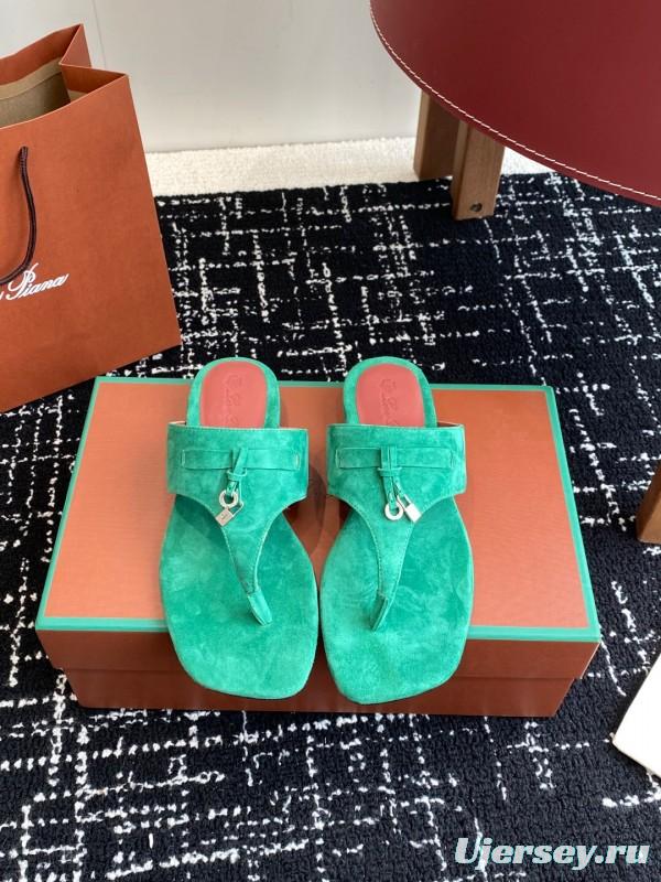 2025 Women Le Parmentier Green Suede Slippers KFY00280