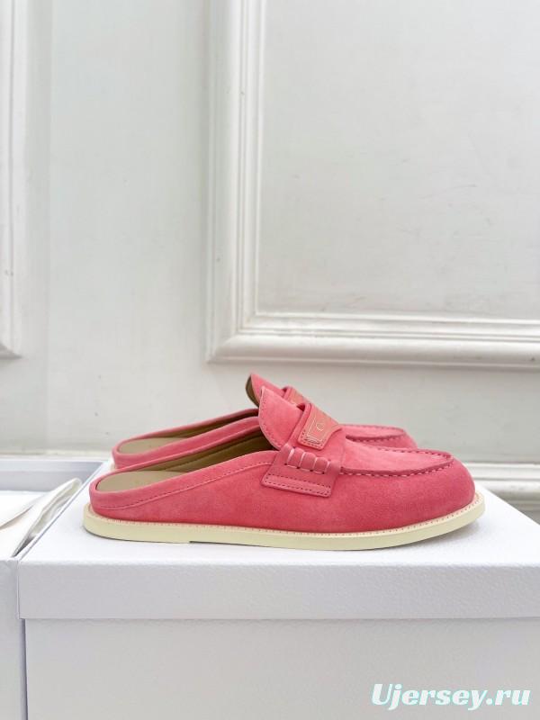 2025 Women Dior Pink Suede Loafers Slip-on Casual Handmade Stylish LY00360(F)