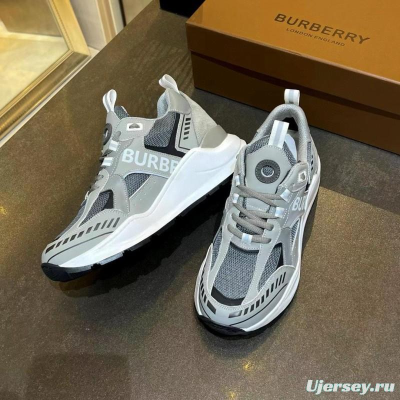 2025 Unisex Burberry Grey Suede Leather Mesh Sneakers Vintage Code MJ00380