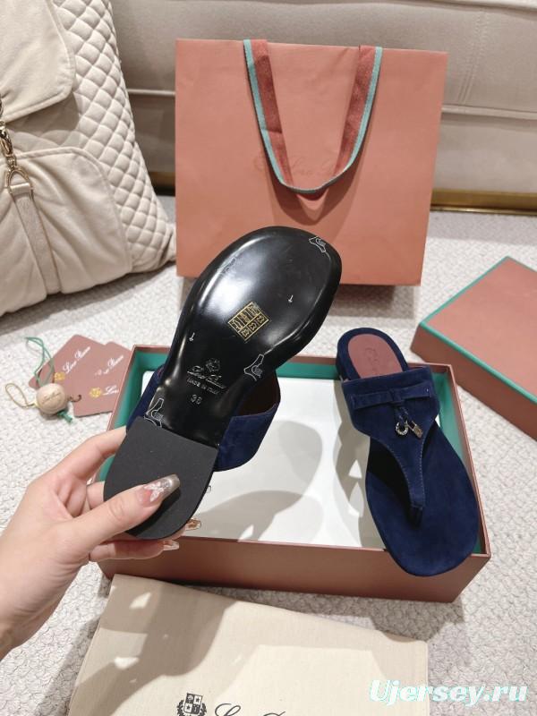 2025 Slippers Le Parmentier Navy Blue Suede Slippers LY00250