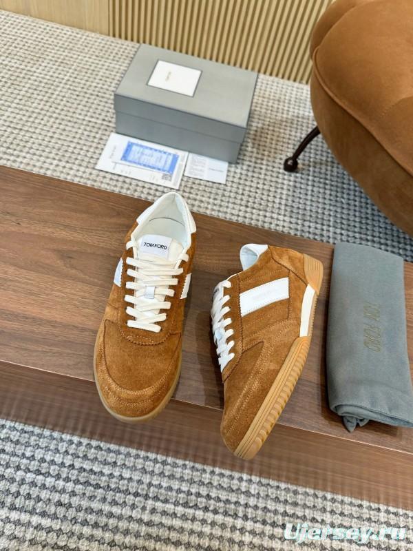 2025 Men TOM FORD Brown White Suede Leather Casual Shoes LY00360