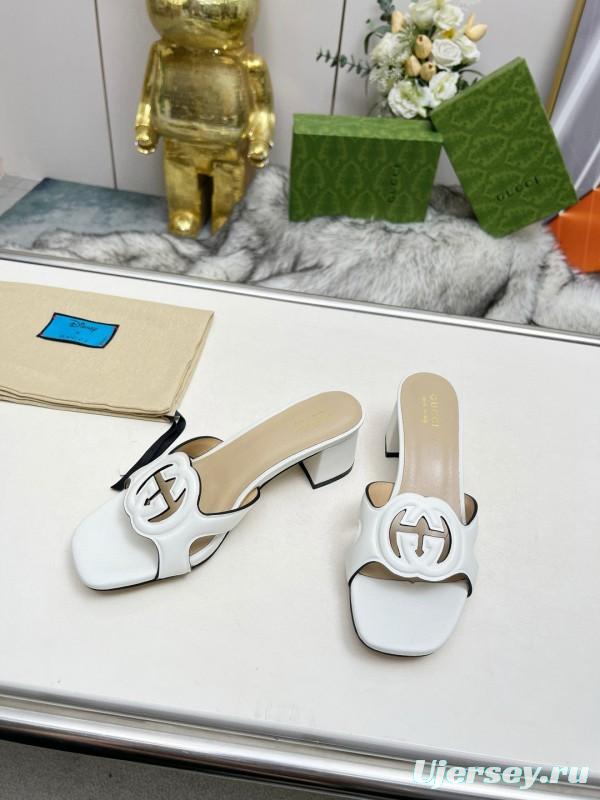 2025 Gucci White Leather Slippers MJ00190