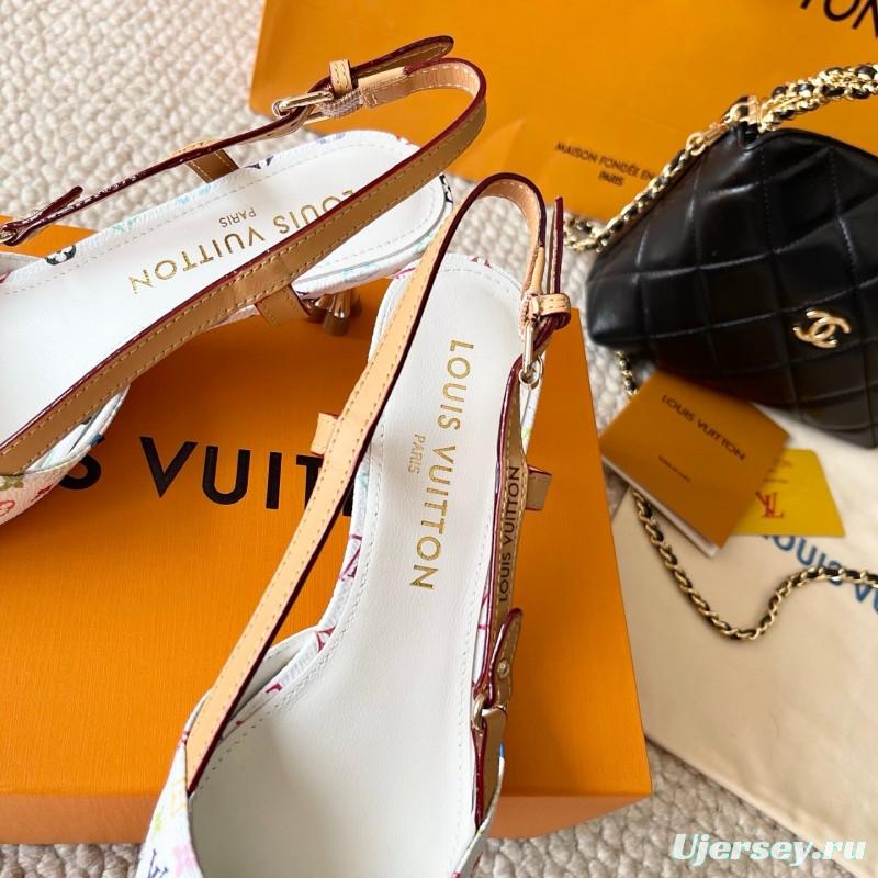 2025 Women Louis Vuitton White Multicolor Leather Slingback Pumps
