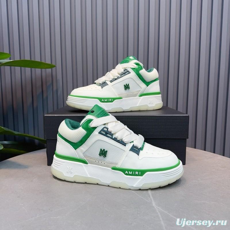 2024 Unisex Amiri White Green Leather Mesh Sneakers MJ00360