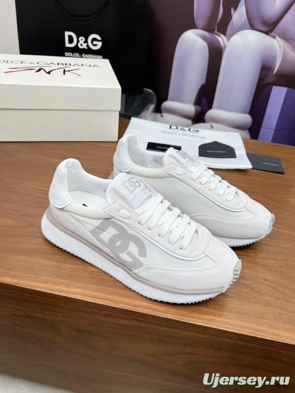 2025 Unisex Dolce & Gabbana White Mesh PU Sneakers LY00300