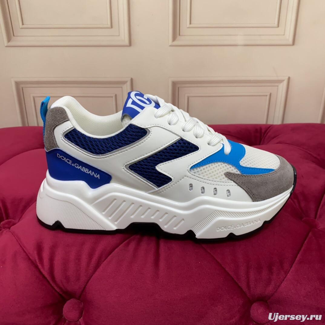 2025 Unisex Dolce & Gabbana White Blue Grey Mesh Leather Sneakers LY00330(F)/LY00340(M)