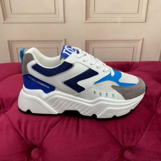2025 Unisex Dolce & Gabbana White Blue Grey Mesh Leather Sneakers LY00330(F)/LY00340(M)