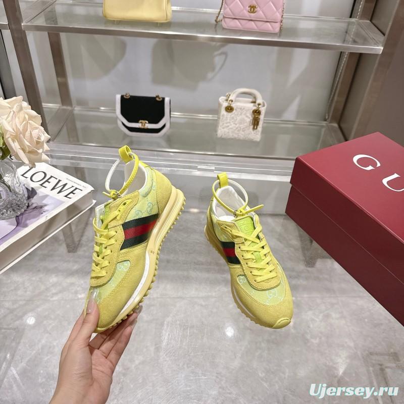 2025 Women Gucci Yellow Suede Fabric Sneakers LY00340