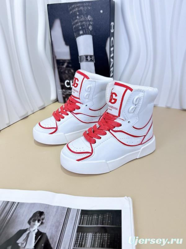 2024 Kids Dolce & Gabbana Black White Red Synthetic Leather Kids Sneakers