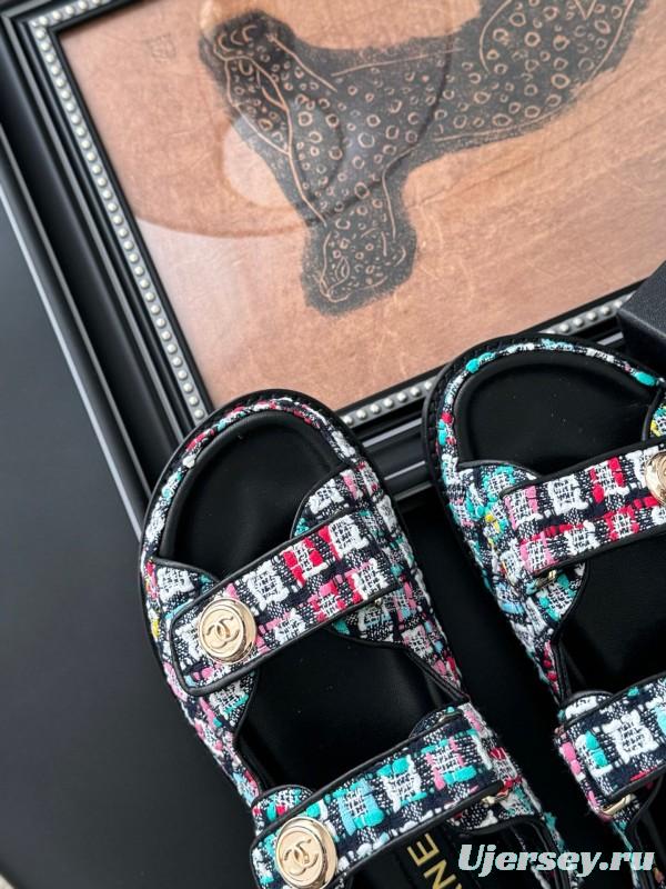 2025 Women Chanel Multicolor Fabric Sandals LY00320