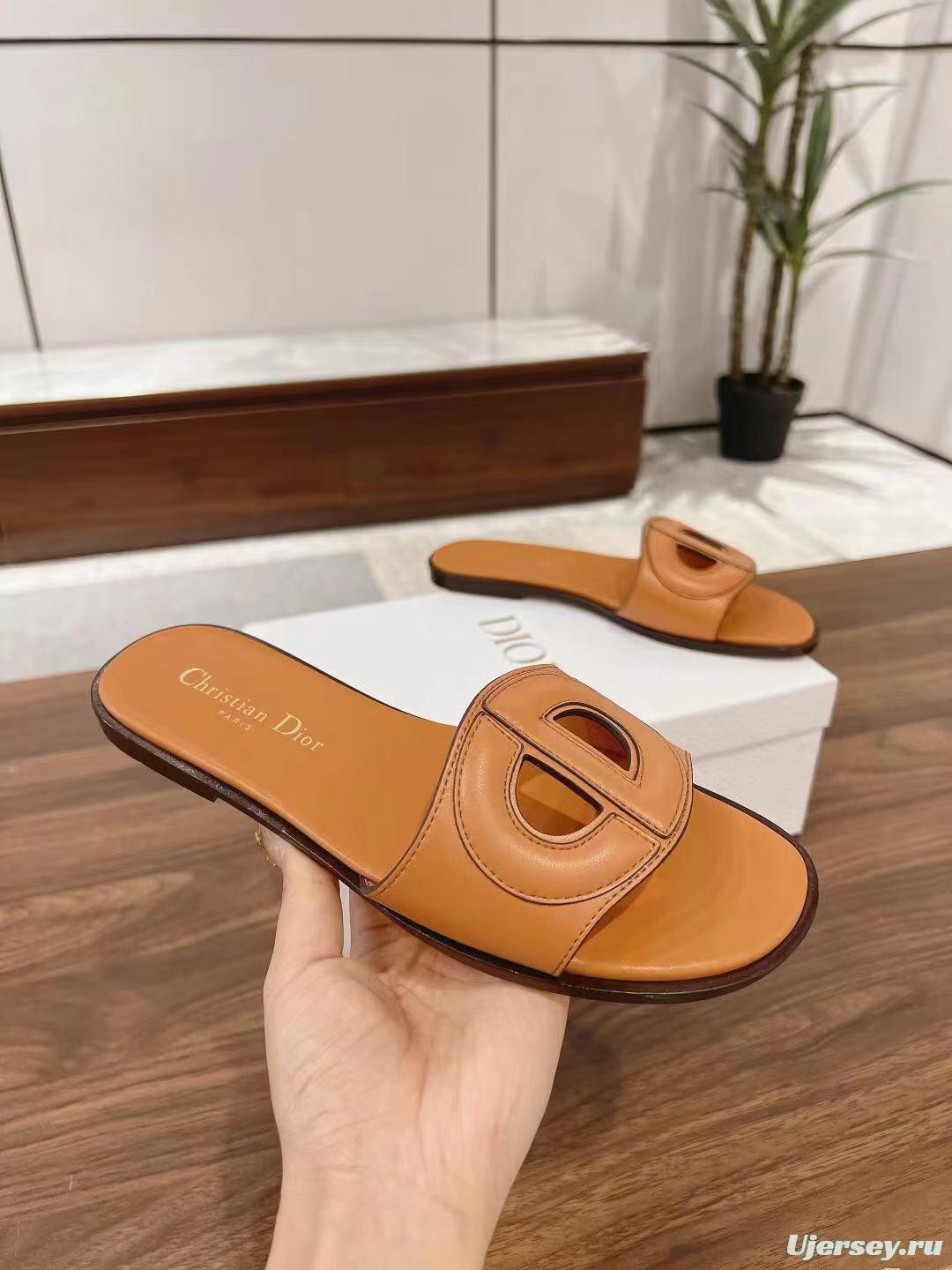 2025 Slippers Dior Brown Leather Slippers LY00260
