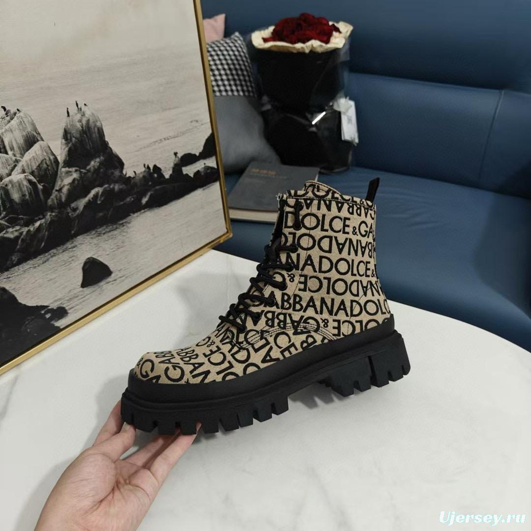 2024 Unisex Dolce & Gabbana Beige Black Leather Platform Boots MJ00360