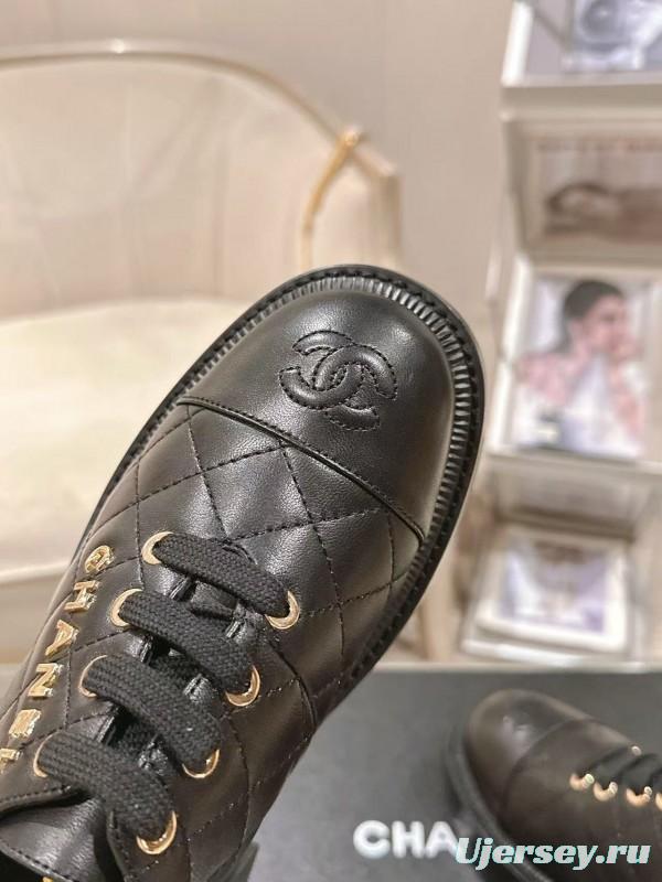 2025 Women Chanel Black Leather Oxford Lace-up B2599