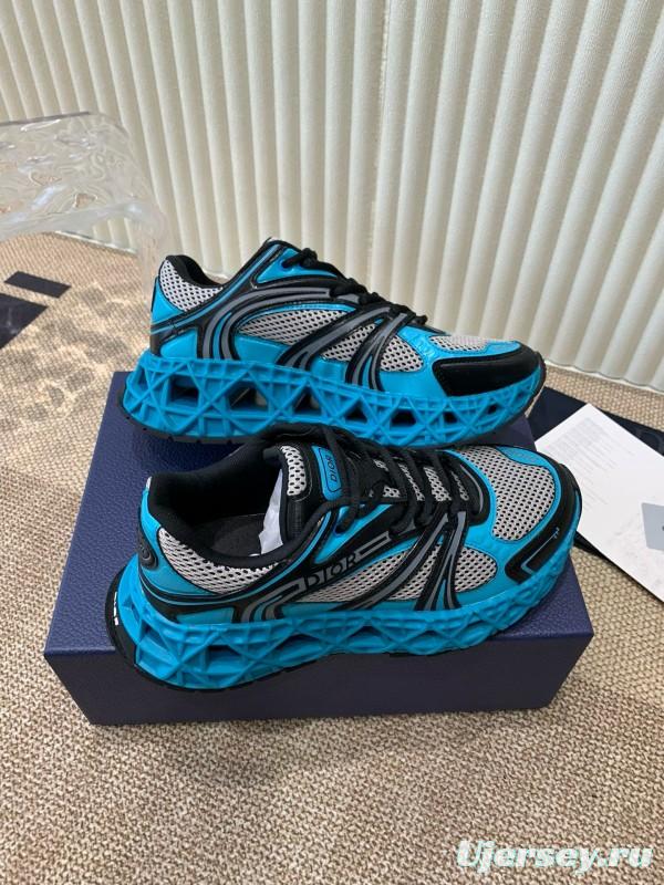 2024 Unisex Dior Blue Black Leather Mesh Sneakers