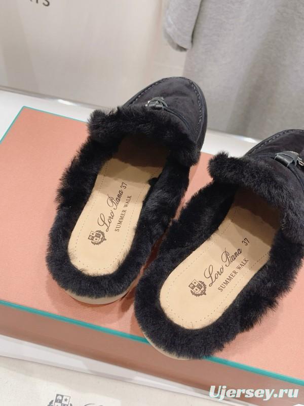 2024 Slippers LP Black Suede Shearling Loafers MJ00300