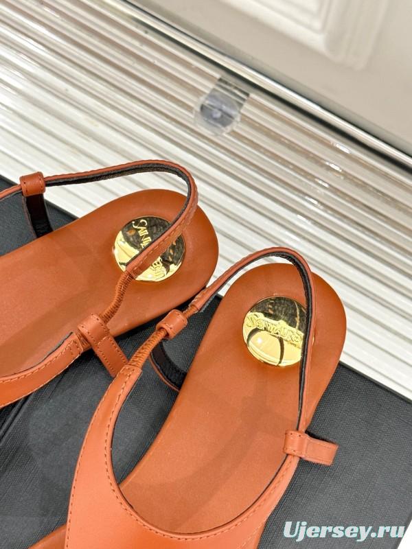 2025 Women Yves Saint Laurent Orange Leather Sandals KFY00270