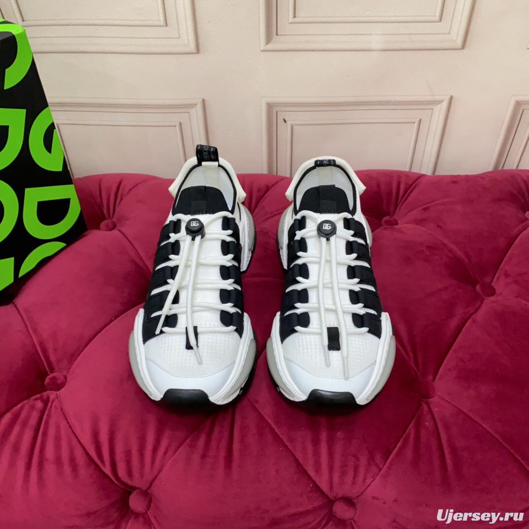 2025 Unisex Dolce & Gabbana Black White Mesh Leather Sneakers LY00340