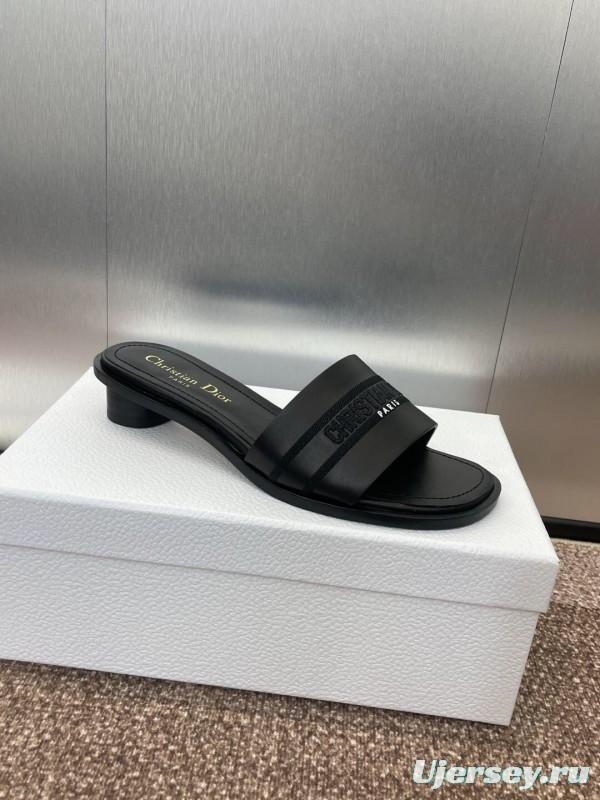 2025 Women Dior Black Leather Slippers CHRISTIAN DIOR PARIS