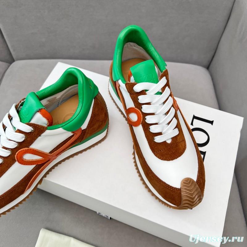 2025 Unisex Loewe Brown White Orange Green Leather Suede Sneakers LY00270