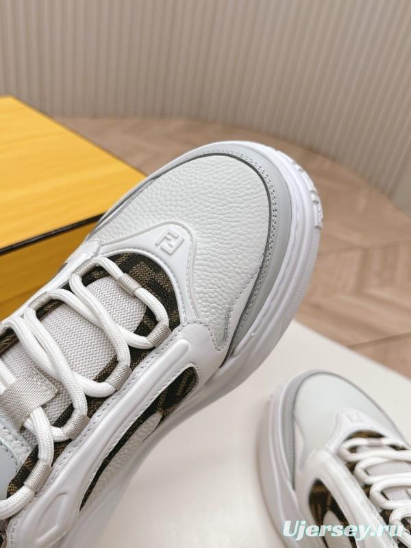 2025 Unisex Fendi White Grey Mesh Leather Sneakers LY00360(F)/LY00370(M)