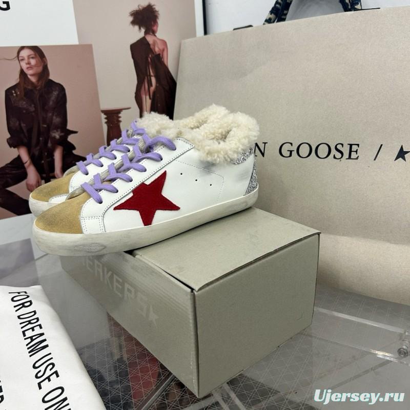 2025 Women GGDB White Red Shearling Leather Sneakers