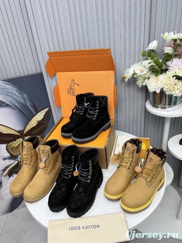 2024 Unisex Louis Vuitton Black Suede Leather 6 Inch Waterproof Embossed Leather Ankle Boots MJ00450