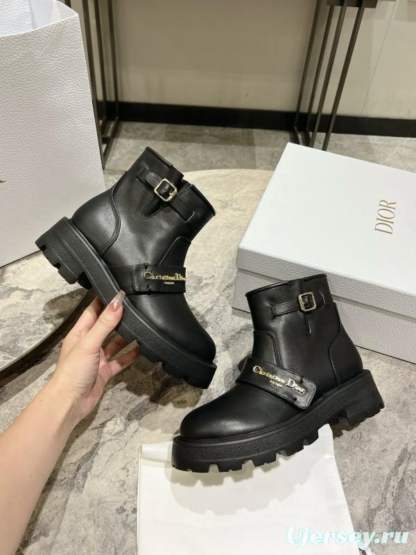 2024 Women Dior Black Calfskin Leather Ankle Boots Hardware MJ00430