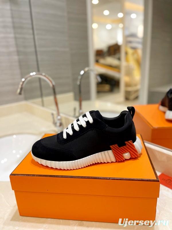 2024 Unisex Hermès Black Orange Imported Silk Calfskin Sneakers MJ00320