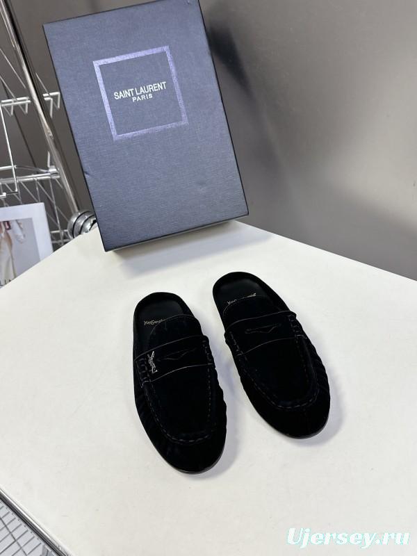 2025 Women Yves Saint Laurent Black Suede Loafers KFY00330