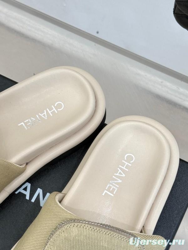 2025 Slippers Chanel Beige Fabric Slippers KFY00220