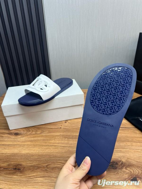 2025 Slippers Dolce & Gabbana White Navy Rubber Slippers