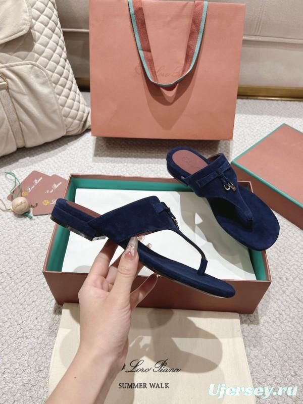 2025 Slippers Le Parmentier Navy Blue Suede Slippers LY00250