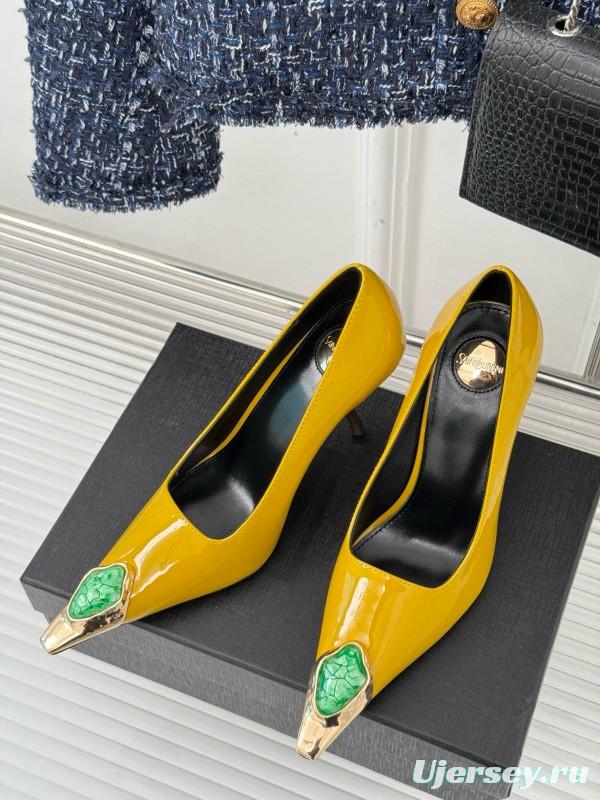 2024 Women Yves Saint Laurent Yellow Patent Leather High Heels