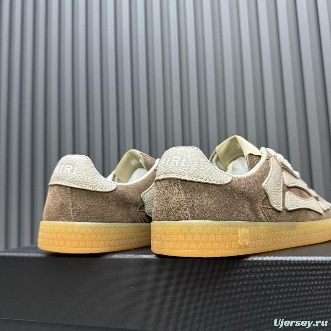 2024 Unisex Amiri Beige White Suede Leather Sneakers MJ00300