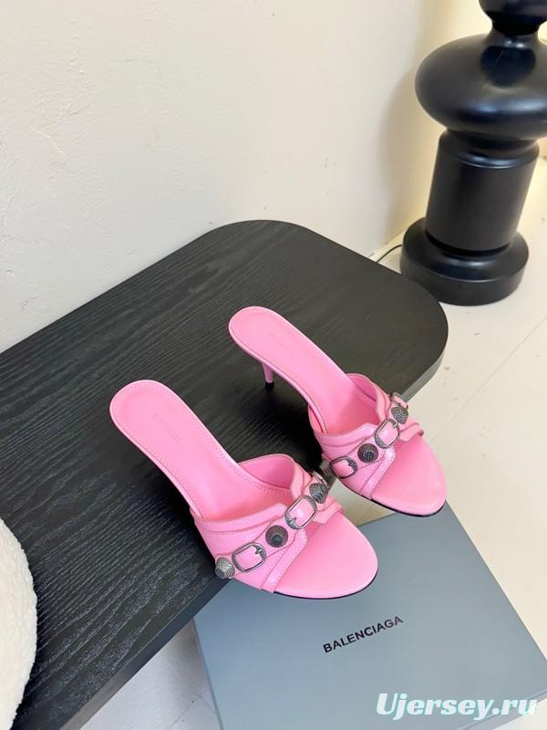 2025 Women Balenciaga Pink Leather High Heel Sandals