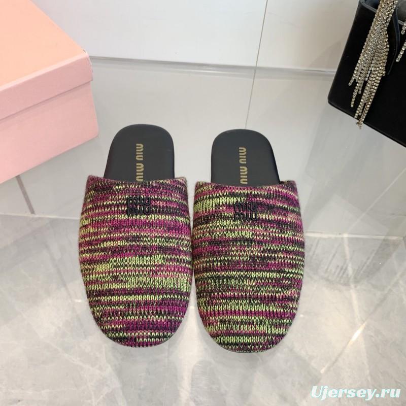 2025 Miumiu Purple Green Black Knitted Slippers